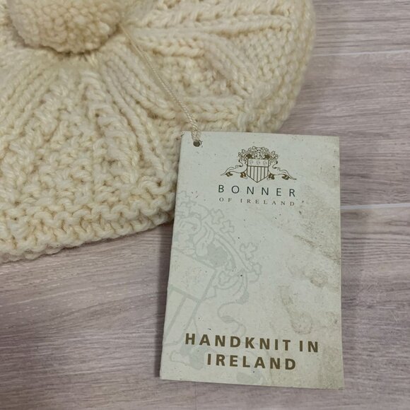 Bonner Of Ireland Handknit Wool Beret Natural Cream NWT - Picture 2 of 6